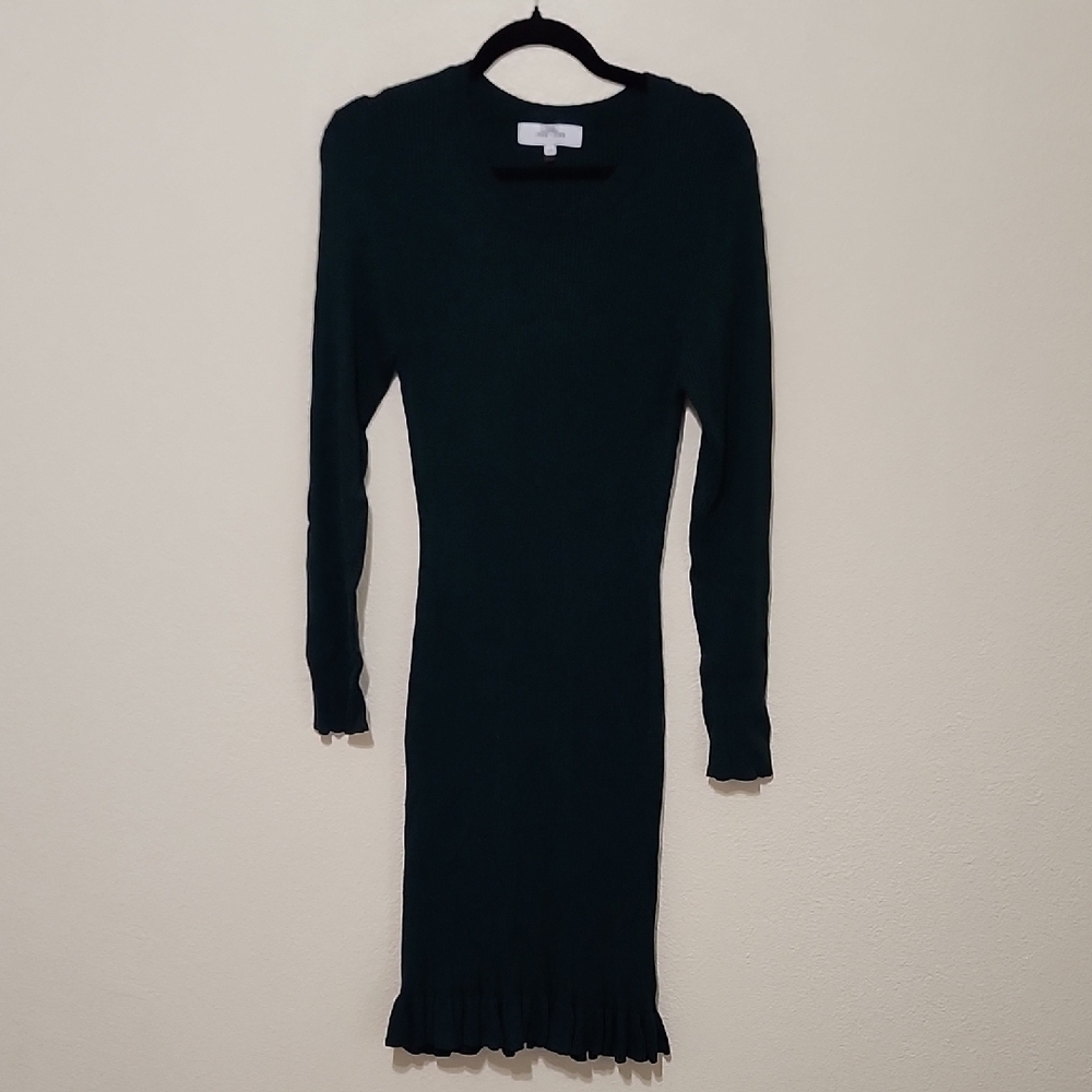 John + Jenn Green Ribbed Bodycon Dress Long Sleeve